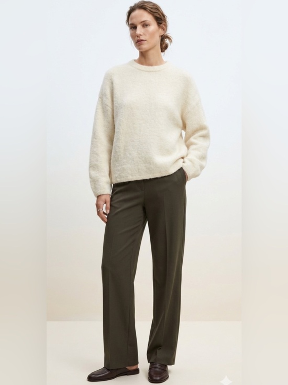 H&M Edition Mohair & Wool Blend Creme Fuzzy Crewneck Oversized Sweater